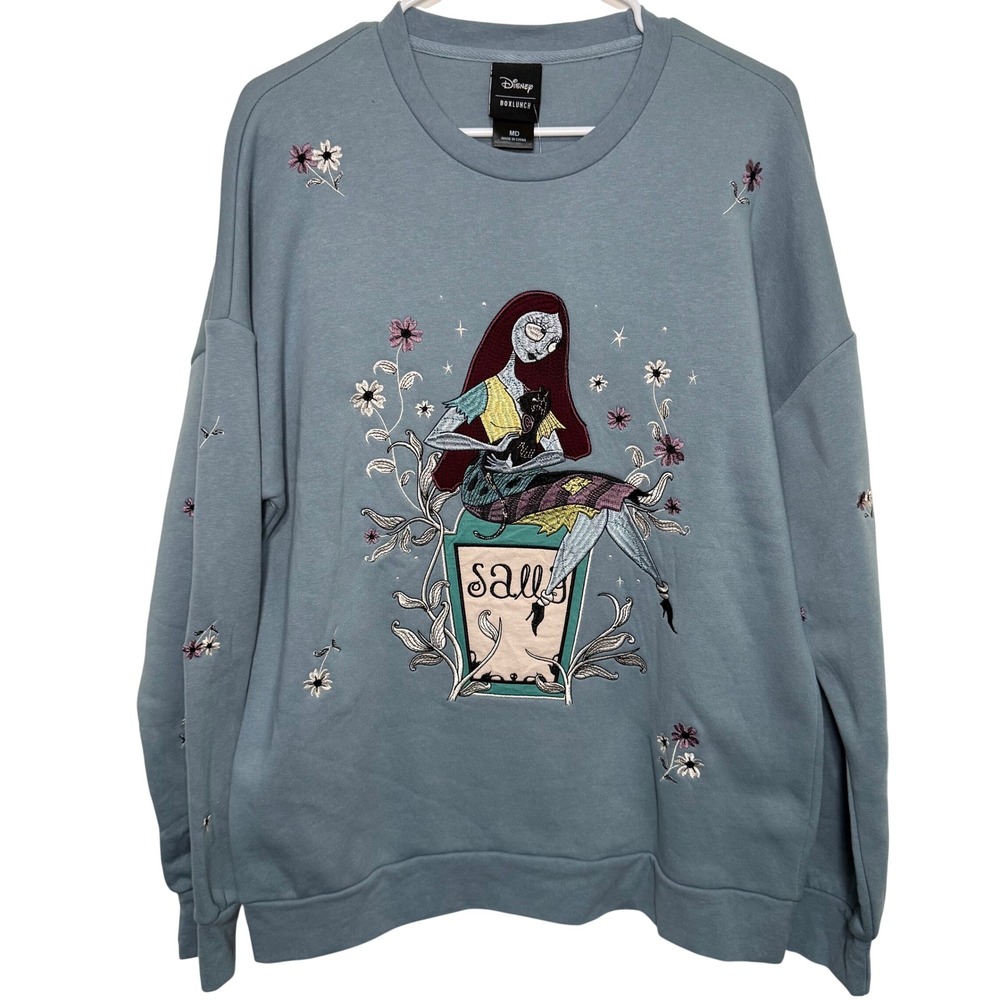 Disney BoxLunch Sally Sweatshirt Women Medium Blue NWT Oversized Embroidered